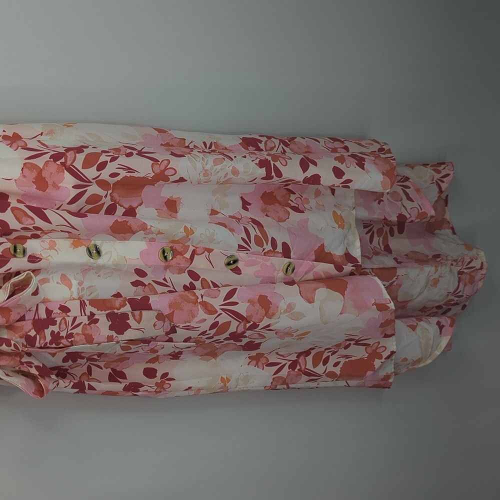 Luxology Floral Button Front Hi Lo Hem Button Down Bohemian Dress‎ Women's L NWT - Picture 4 of 11